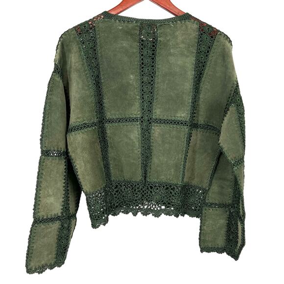 Scully Womens Sz 10 Leather Suede Green Crochet Jacket Shirt Top Western Rodeo - Picture 10 of 10